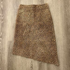 Y2K Arden B Leopard Print Suede Leather Asymmetrical Skirt Size 6